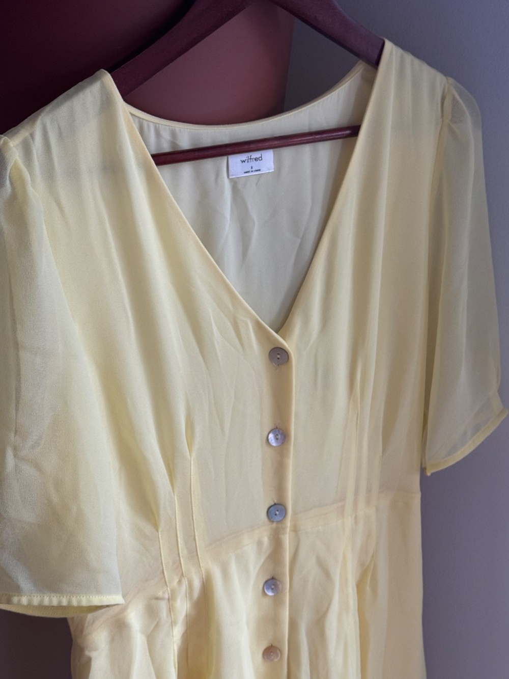 Wilfred Freya Chiffon Button Down Dress Short Sleeve Yellow - Picture 3 of 3